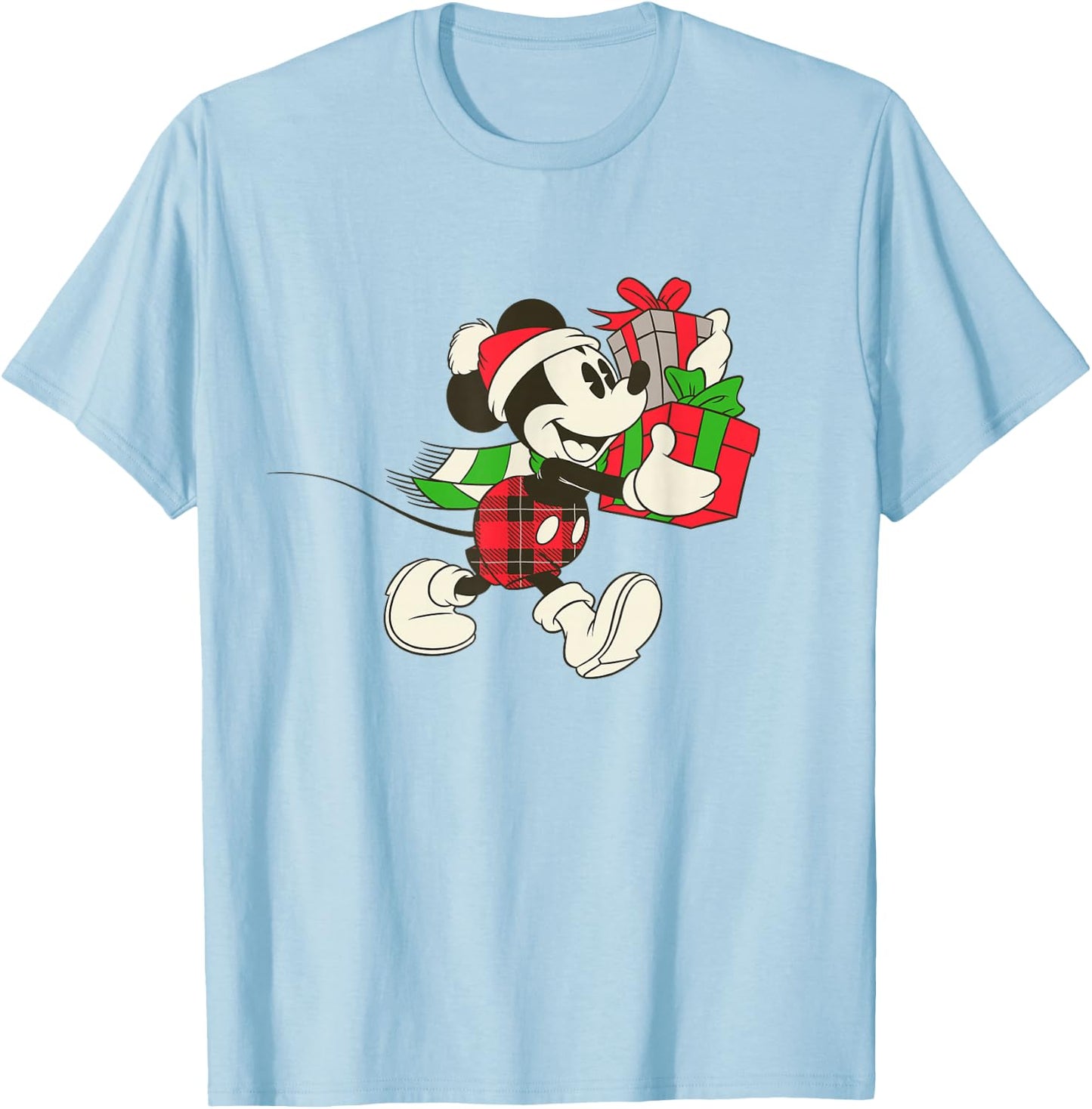 Disney Vintage Mickey Mouse Santa Hat Holiday Gifts T-Shirt - T-Shirt | Light Blue