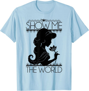 Disney Aladdin Jasmine Show Me The World Silhouette T-Shirt - T-Shirt | Light Blue