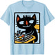 Black Cat Playing Board Game Illustration Funny Game Night T-Shirt - T-Shirt | Light Blue