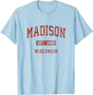 Madison Wisconsin WI Vintage Athletic Sports Design T-Shirt - T-Shirt | Light Blue