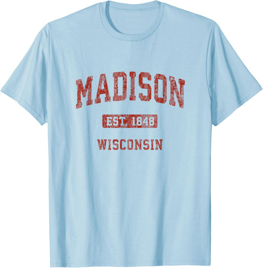 Madison Wisconsin WI Vintage Athletic Sports Design T-Shirt - T-Shirt | Light Blue
