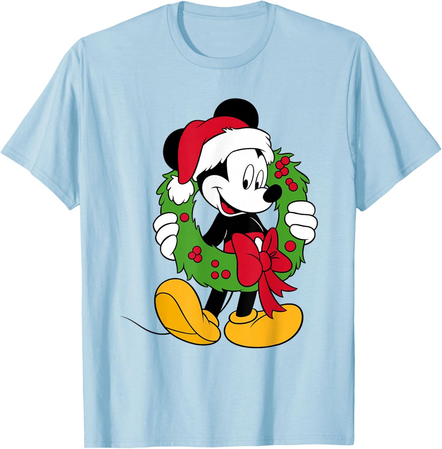 Disney - Mickey Mouse Santa Wreath Holiday T-Shirt - T-Shirt | Light Blue