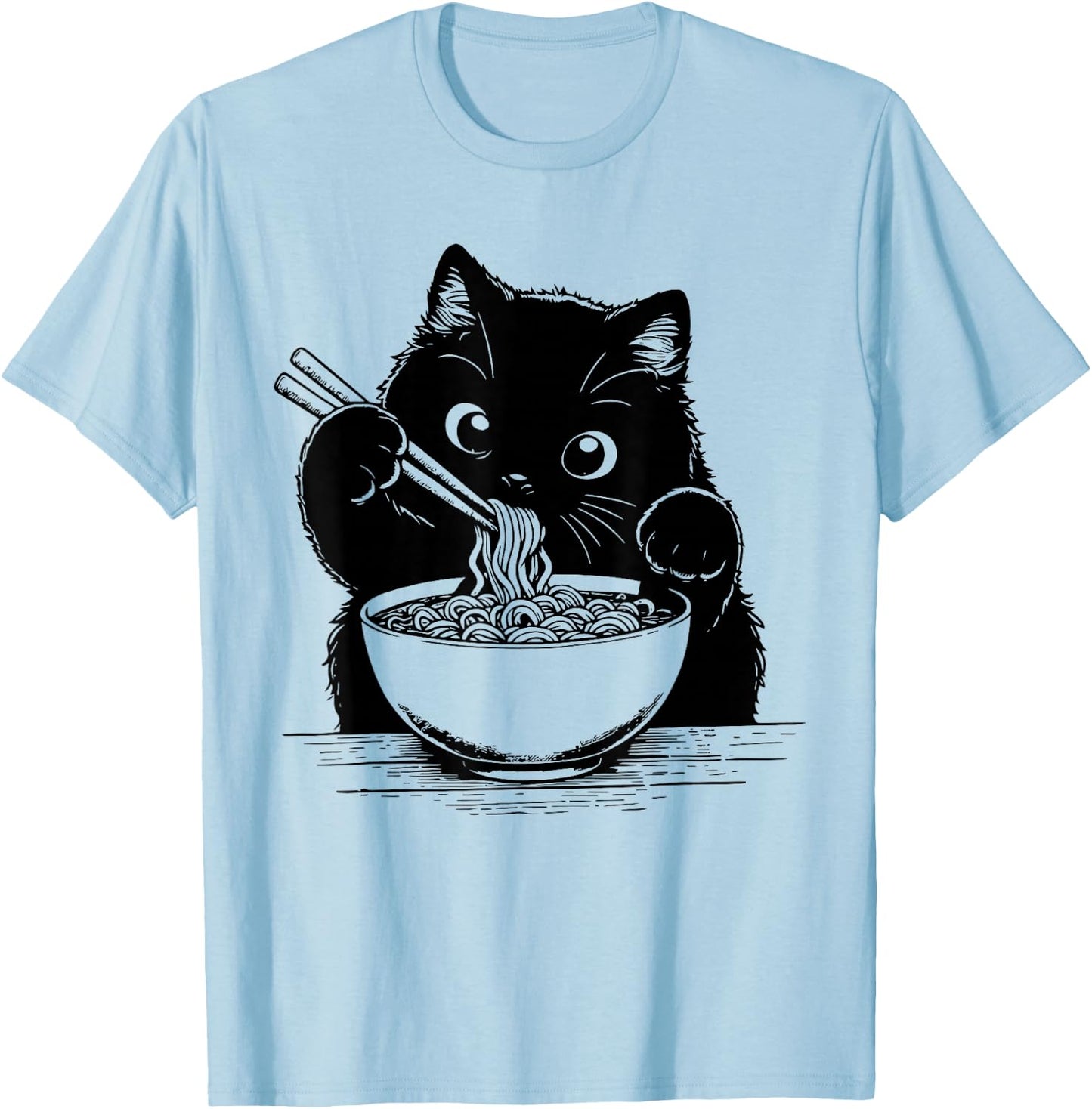 Cat Ramen Noodle Japanese Anime Manga Ramen Kawaii Cat T-Shirt - T-Shirt | Light Blue