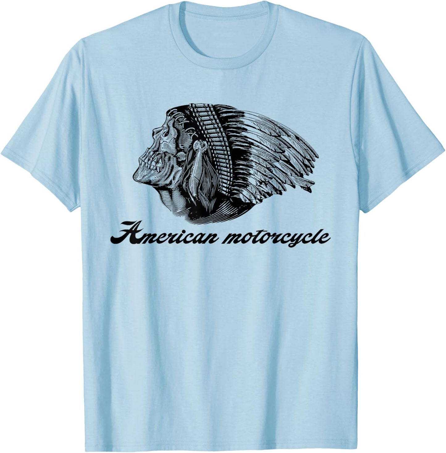 American Motorcycle Skull Native Indian Eagle Chief Vintage T-Shirt - T-Shirt | Light Blue