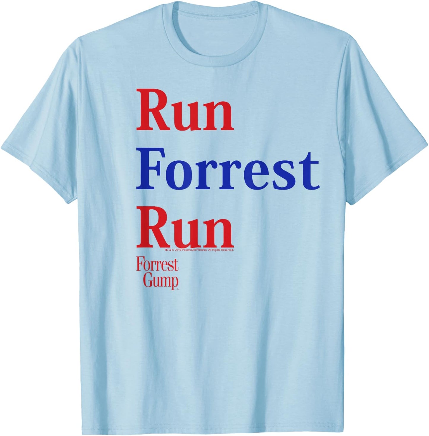 Forrest Gump Run Forrest Run Red and Blue Title Logo T-Shirt - T-Shirt | Light Blue