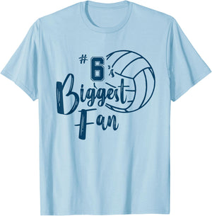 Number 6 Biggest Fan Shirt Volleyball Mom Dad Sister Brother T-Shirt - T-Shirt | Light Blue