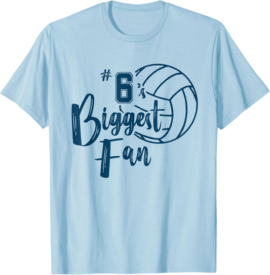 Number 6 Biggest Fan Shirt Volleyball Mom Dad Sister Brother T-Shirt - T-Shirt | Light Blue