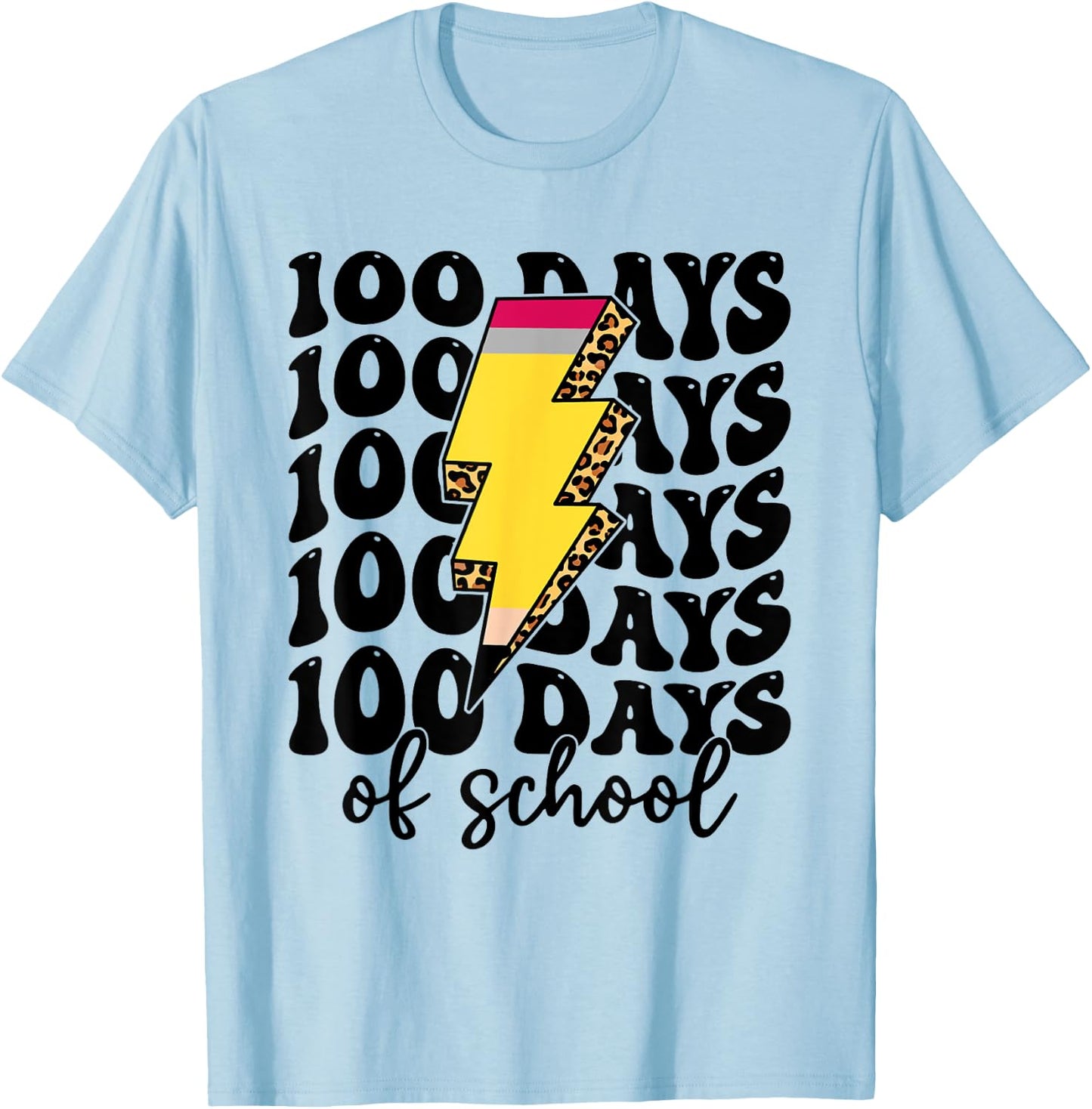 100 Days of School Back to School Student Teacher Leopard T-Shirt - T-Shirt | Light Blue