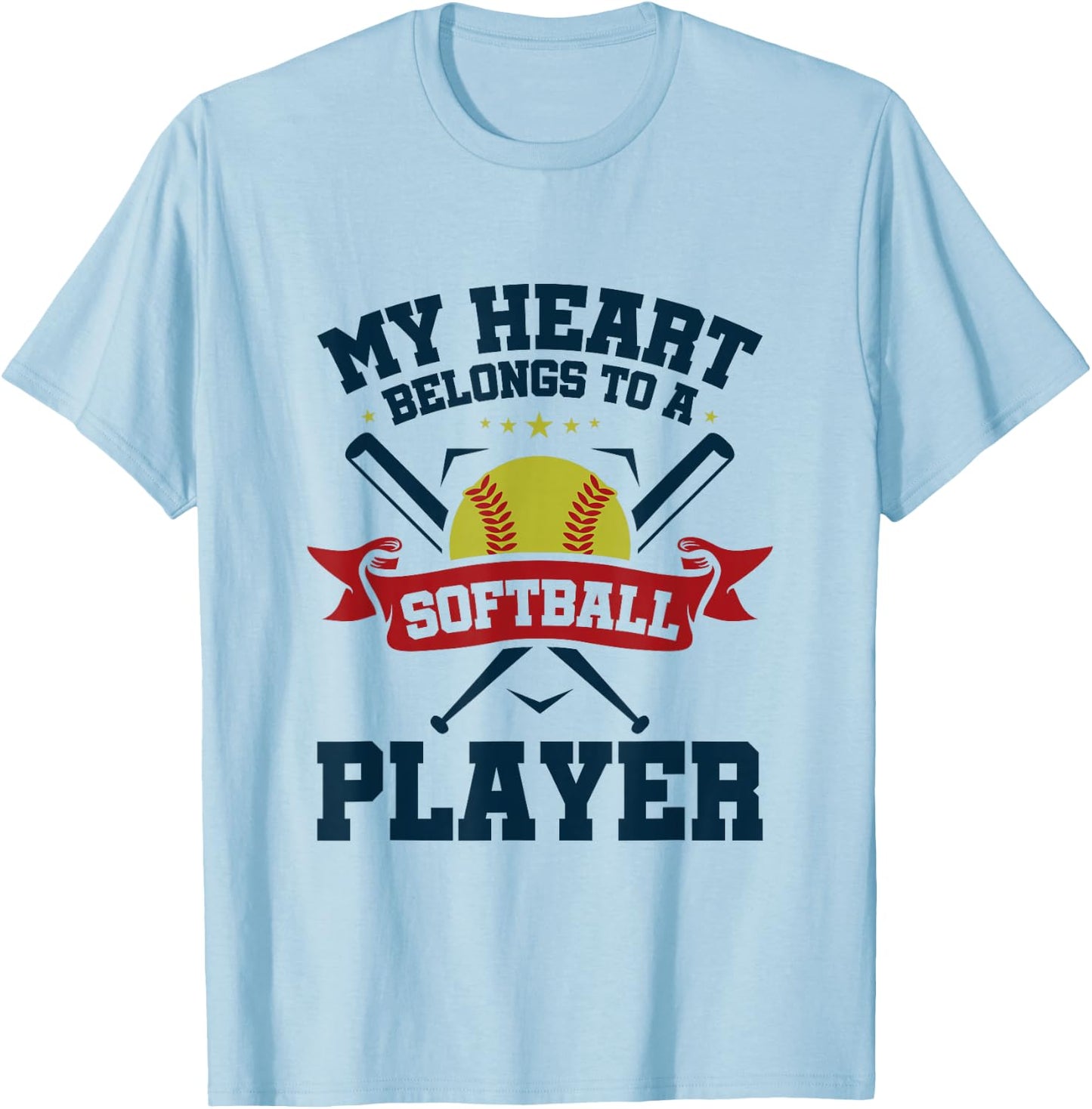 My Heart Belongs To Softball Player Boyfriend Girlfriend T-Shirt - T-Shirt | Light Blue