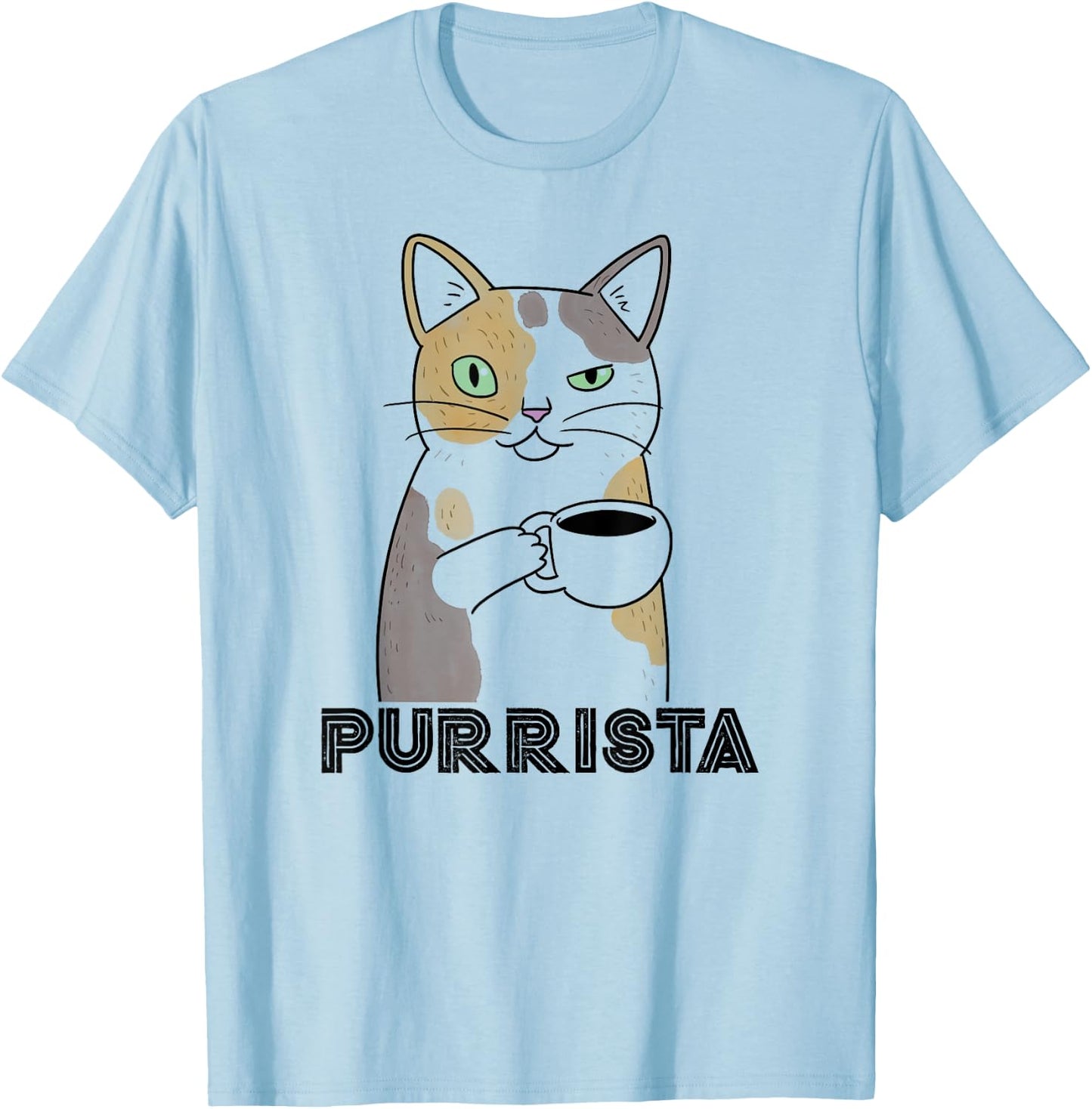 Coffee Cat | Purr-ista Barista | Funny Graphic T Shirt T-Shirt - T-Shirt | Light Blue