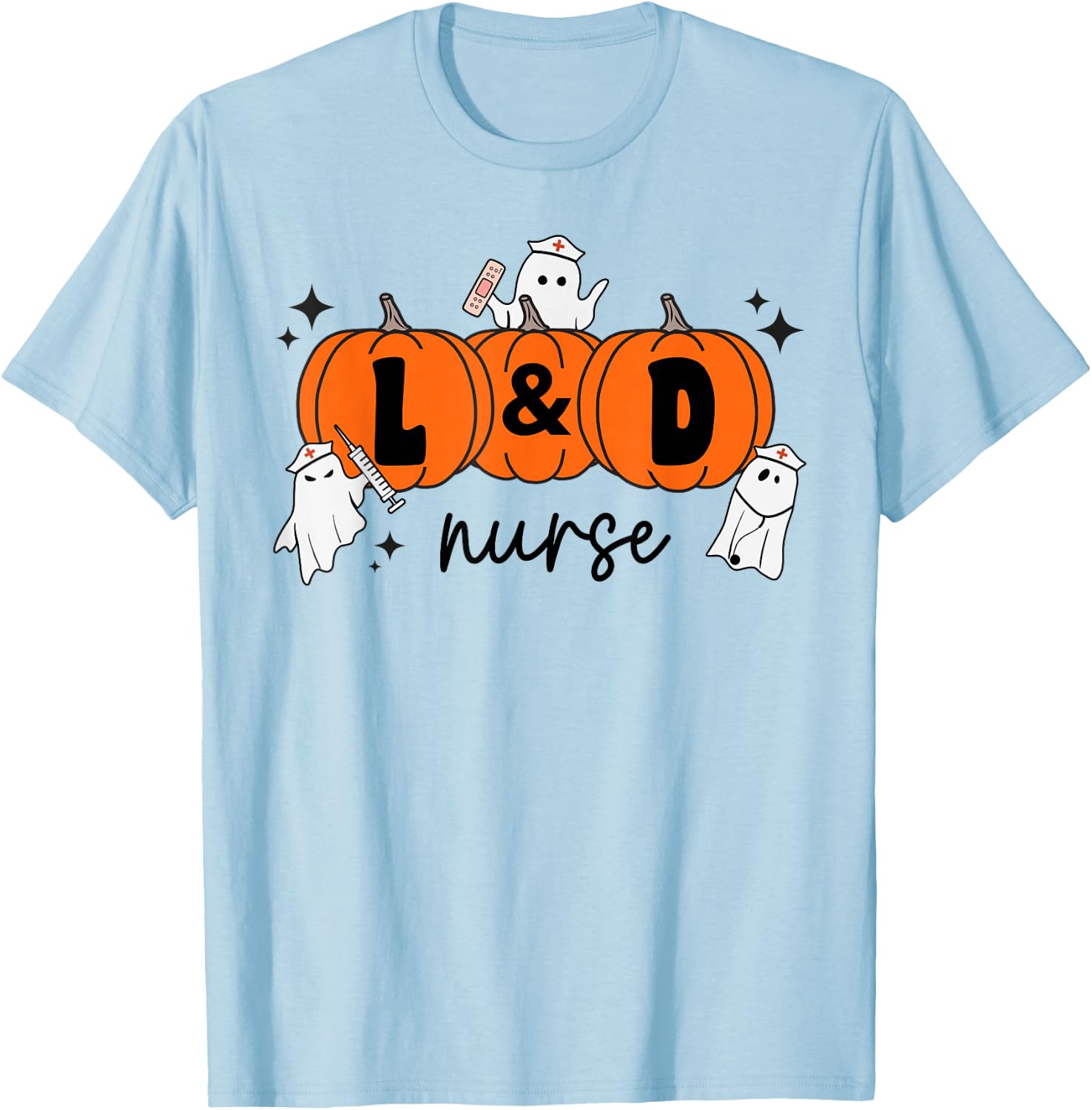L&D Nurse Crew Ghost Pumpkin Labor and Delivery Halloween T-Shirt - T-Shirt | Light Blue