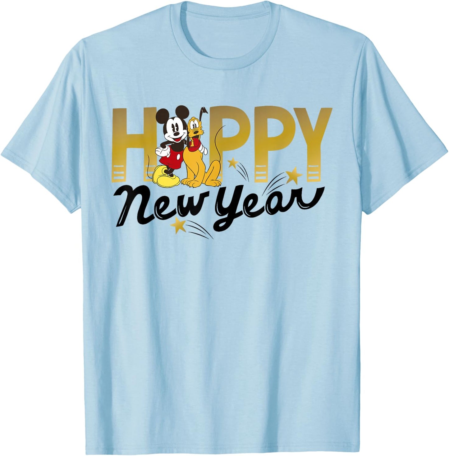 Disney Mickey Mouse and Pluto Happy New Year T-Shirt - T-Shirt | Light Blue