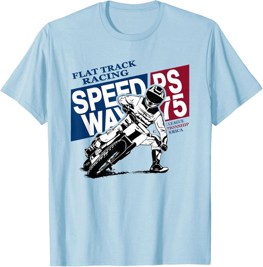 American Flat Track Racer Motorcycle Speedway T-Shirt - T-Shirt | Light Blue