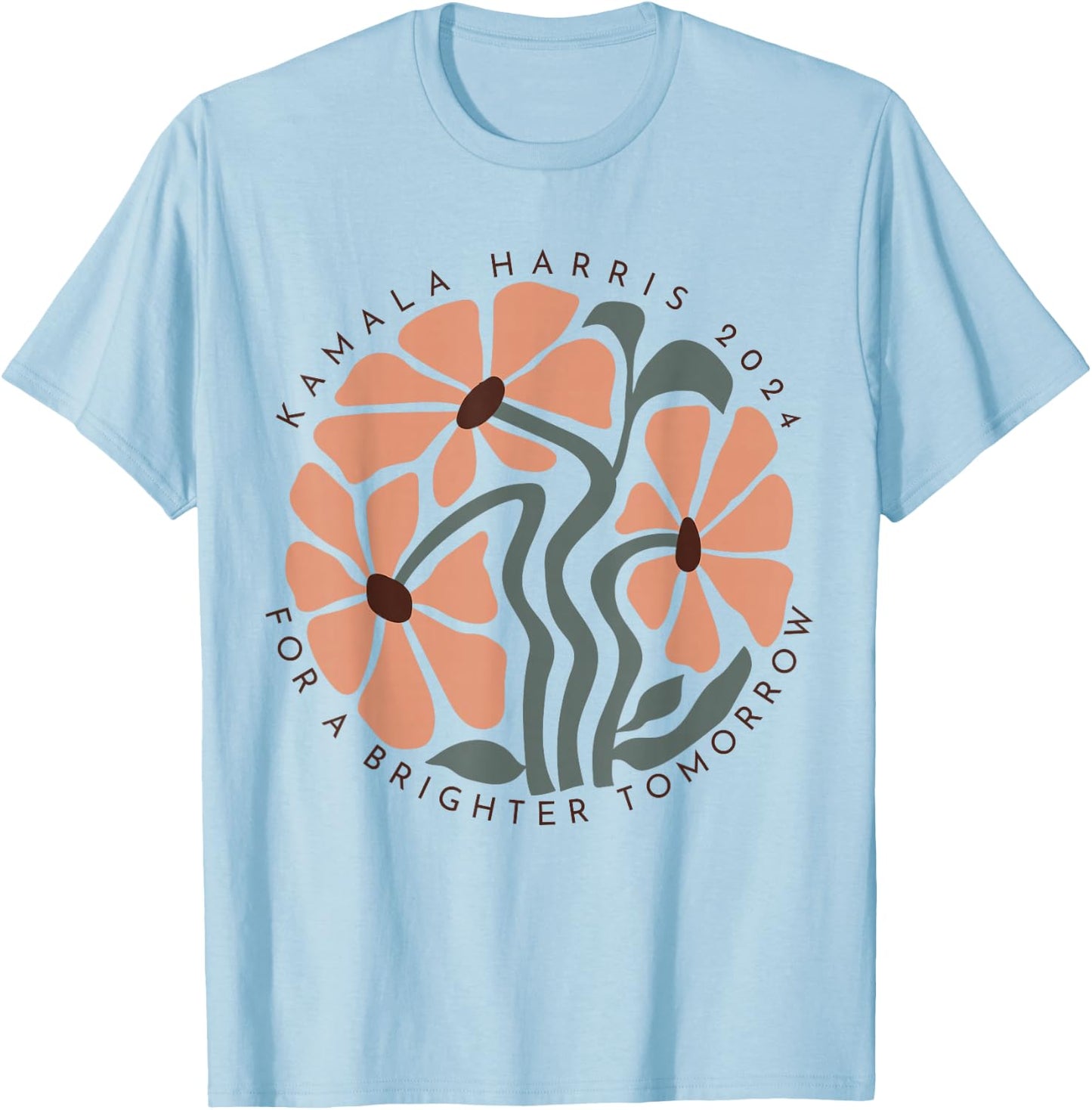 Harris Walz 2024 Subtle Flower Kamala Harris Boho Floral T-Shirt - T-Shirt | Light Blue