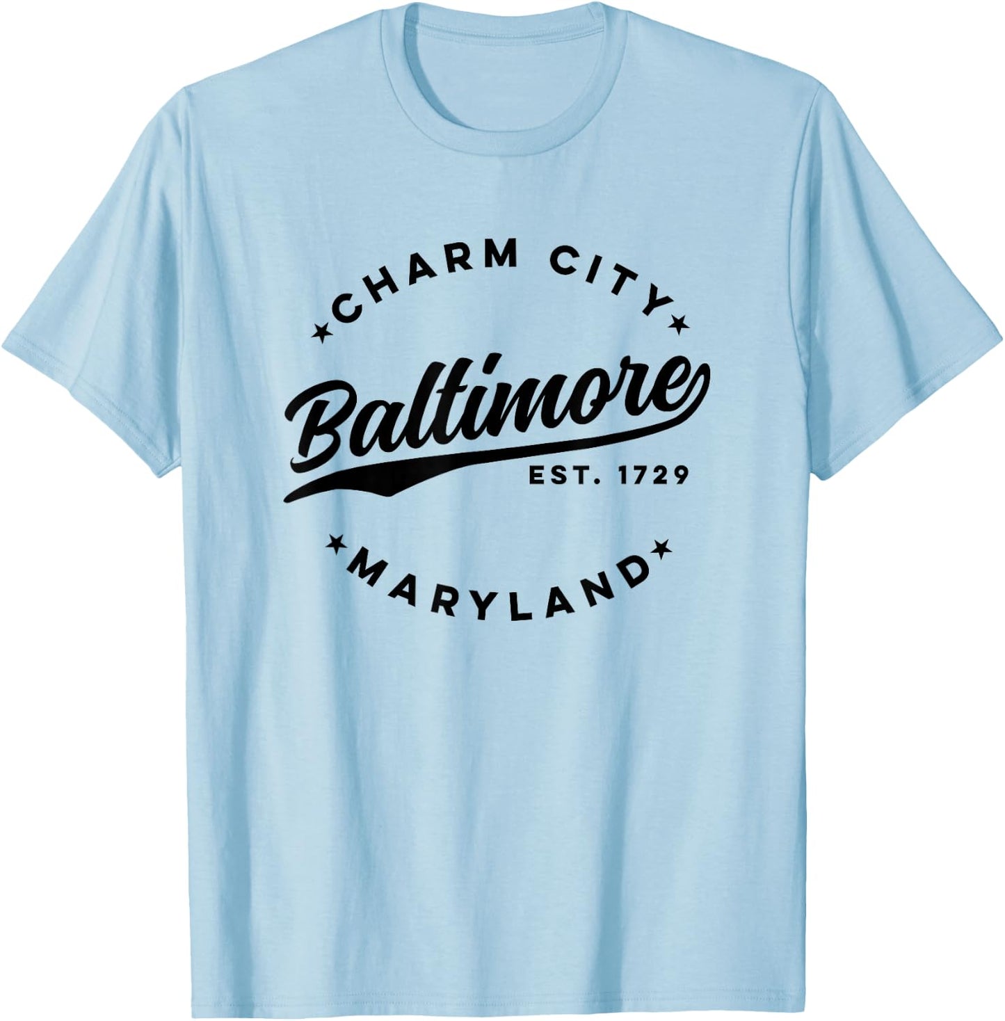 Vintage Baltimore Charm City Maryland Black Text T-Shirt - T-Shirt | Light Blue