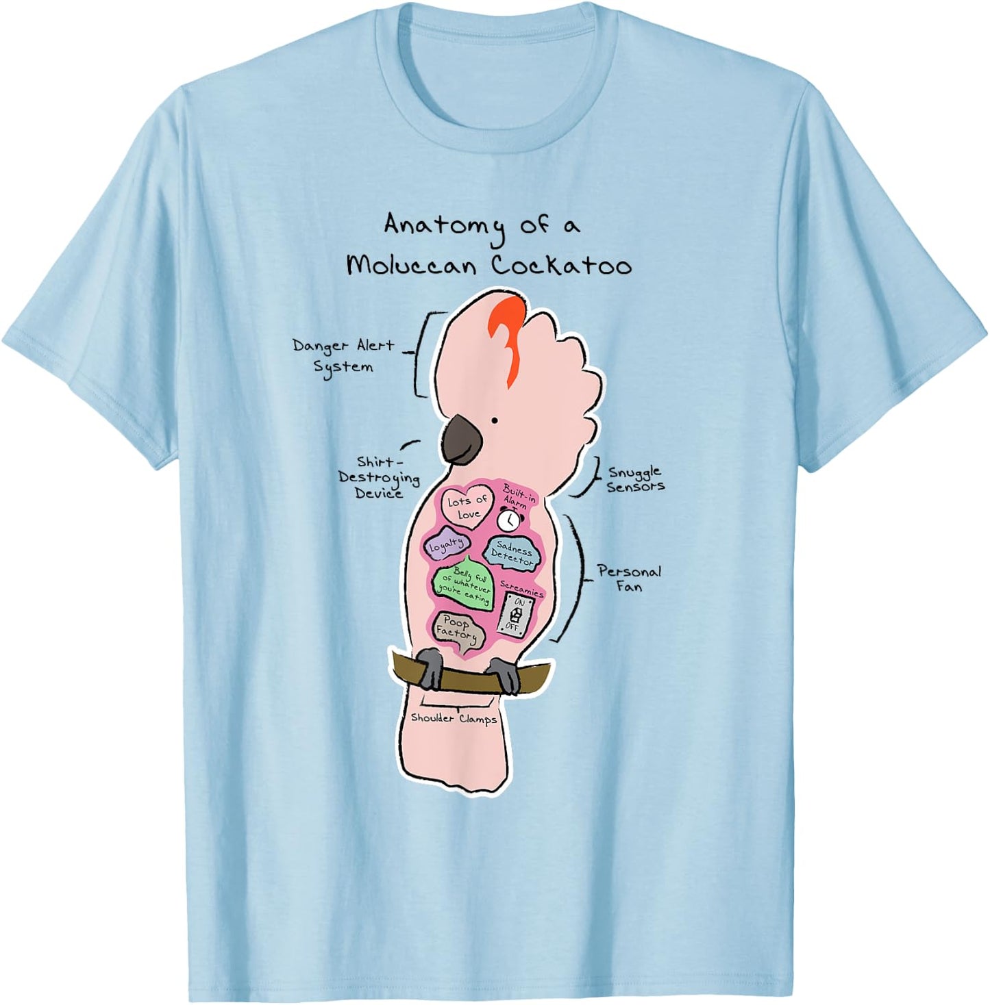 Anatomy of a Moluccan Cockatoo - Funny Parrot Shirt T-Shirt - T-Shirt | Light Blue