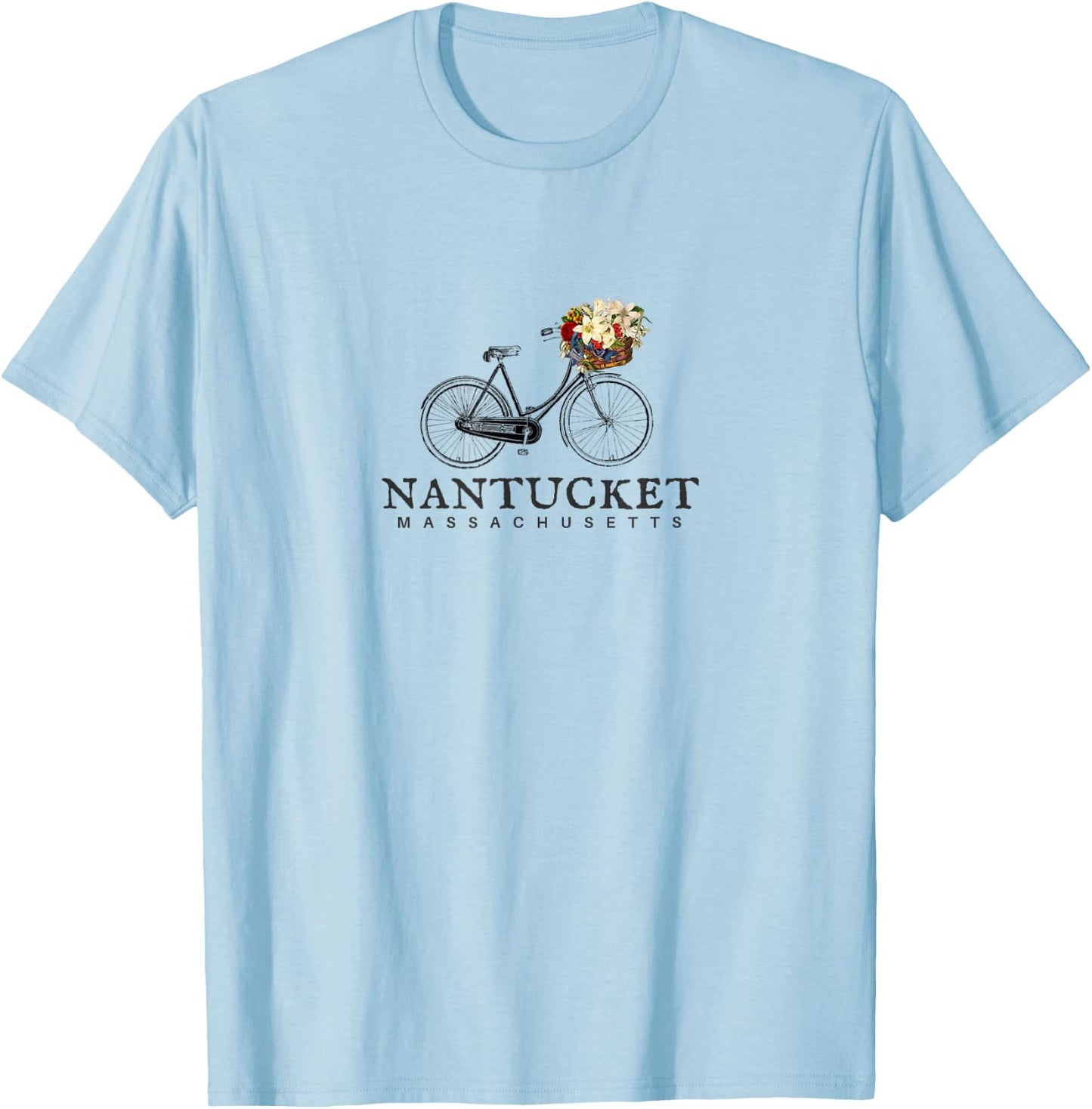 Nantucket , Bike with Flowers Nantucket Mass. T-Shirt - T-Shirt | Light Blue