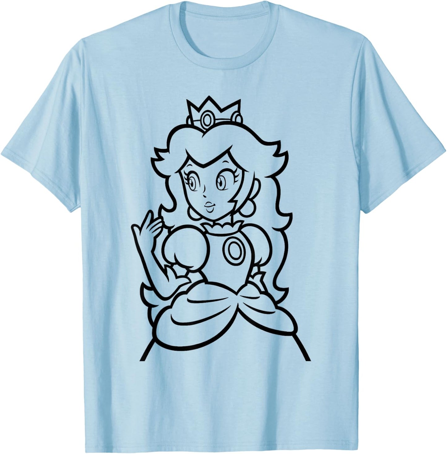 Super Mario Peach Simple Outline Portrait T-Shirt - T-Shirt | Light Blue