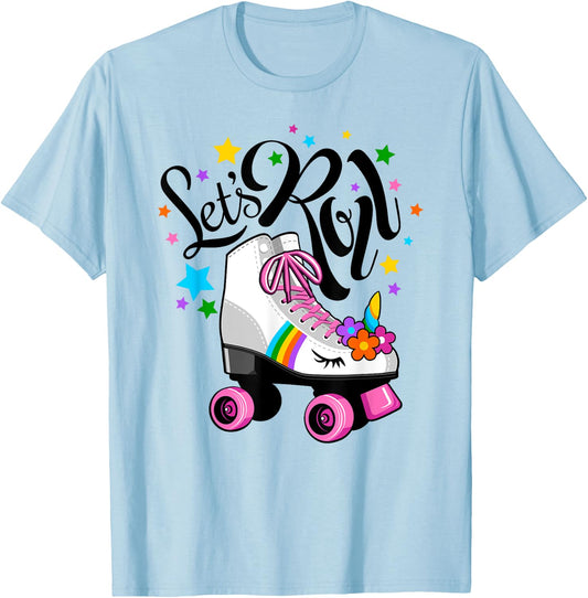 Let's Roll Unicorn. Roller Skate fun party girl's T-Shirt - T-Shirt | Light Blue