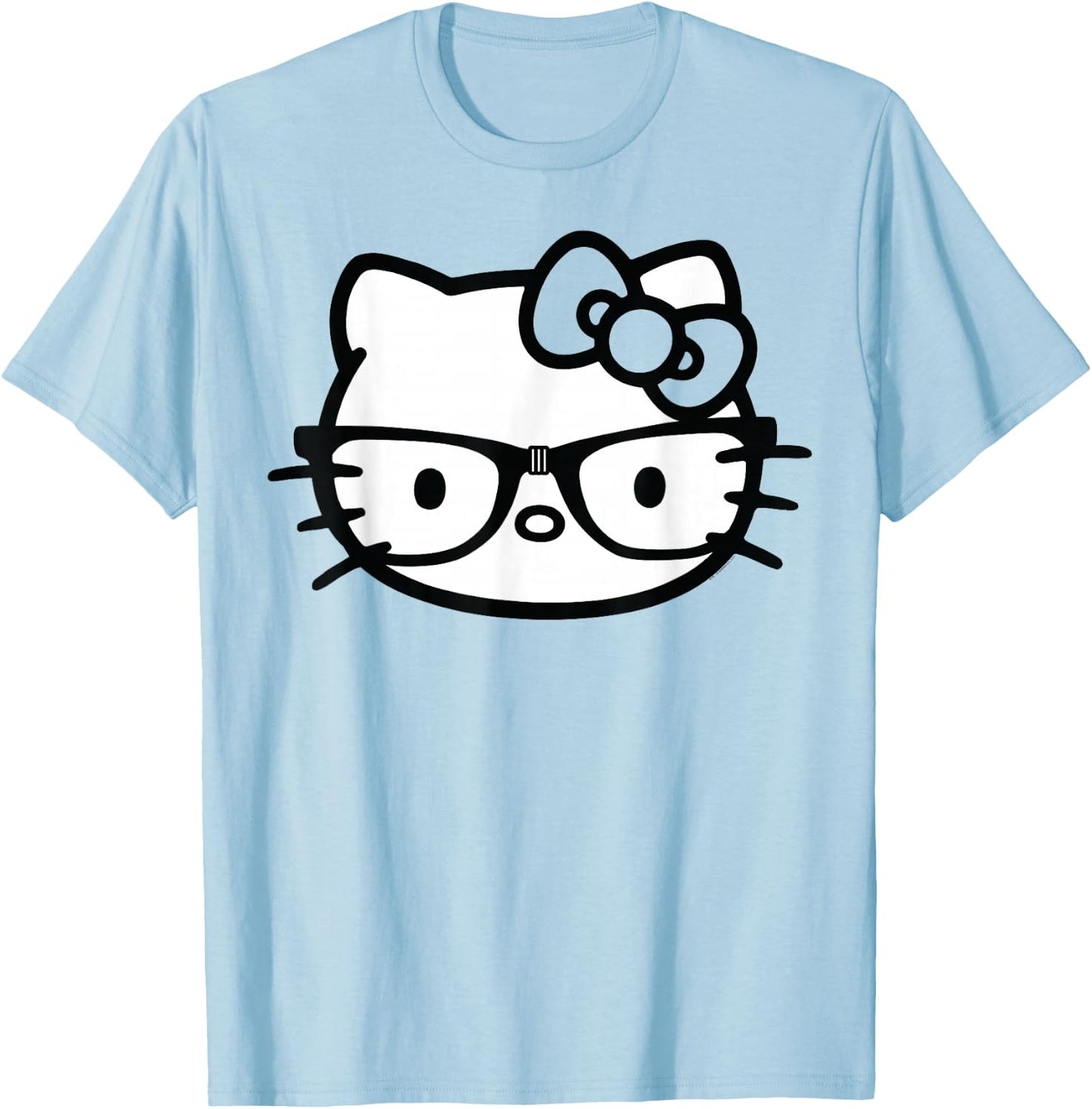 Hello Kitty Black and White Nerd Glasses Short Sleeve T-Shirt - T-Shirt | Light Blue