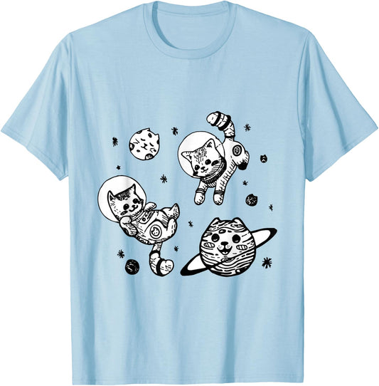 Kitty Cats Flying in Space - Kittens T-Shirt - T-Shirt | Light Blue