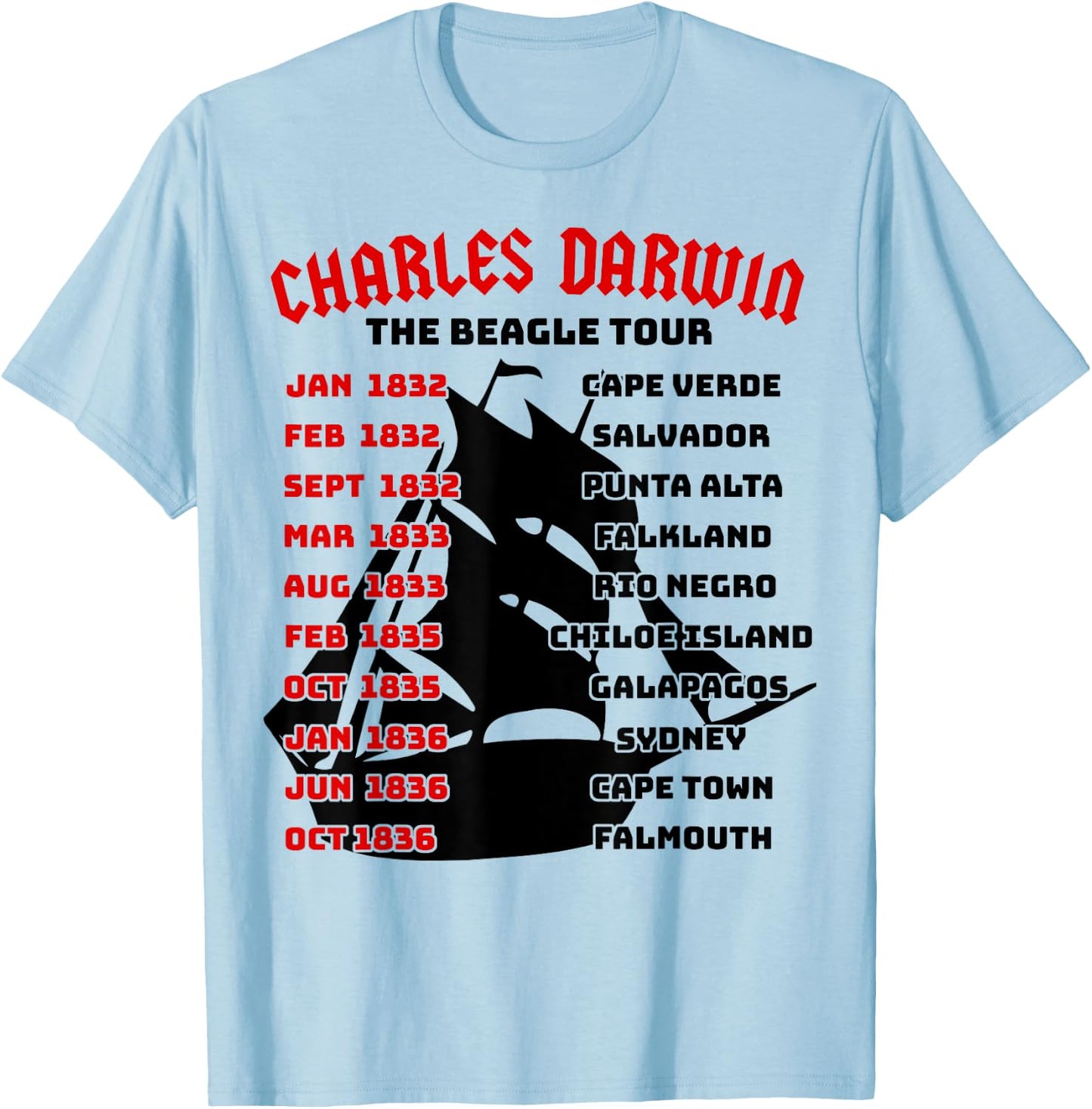 Naturalist Charles Darwin Beagle Meme Tour Earth Day Science T-Shirt - T-Shirt | Light Blue