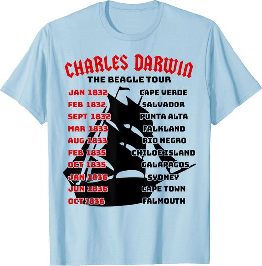 Naturalist Charles Darwin Beagle Meme Tour Earth Day Science T-Shirt - T-Shirt | Light Blue
