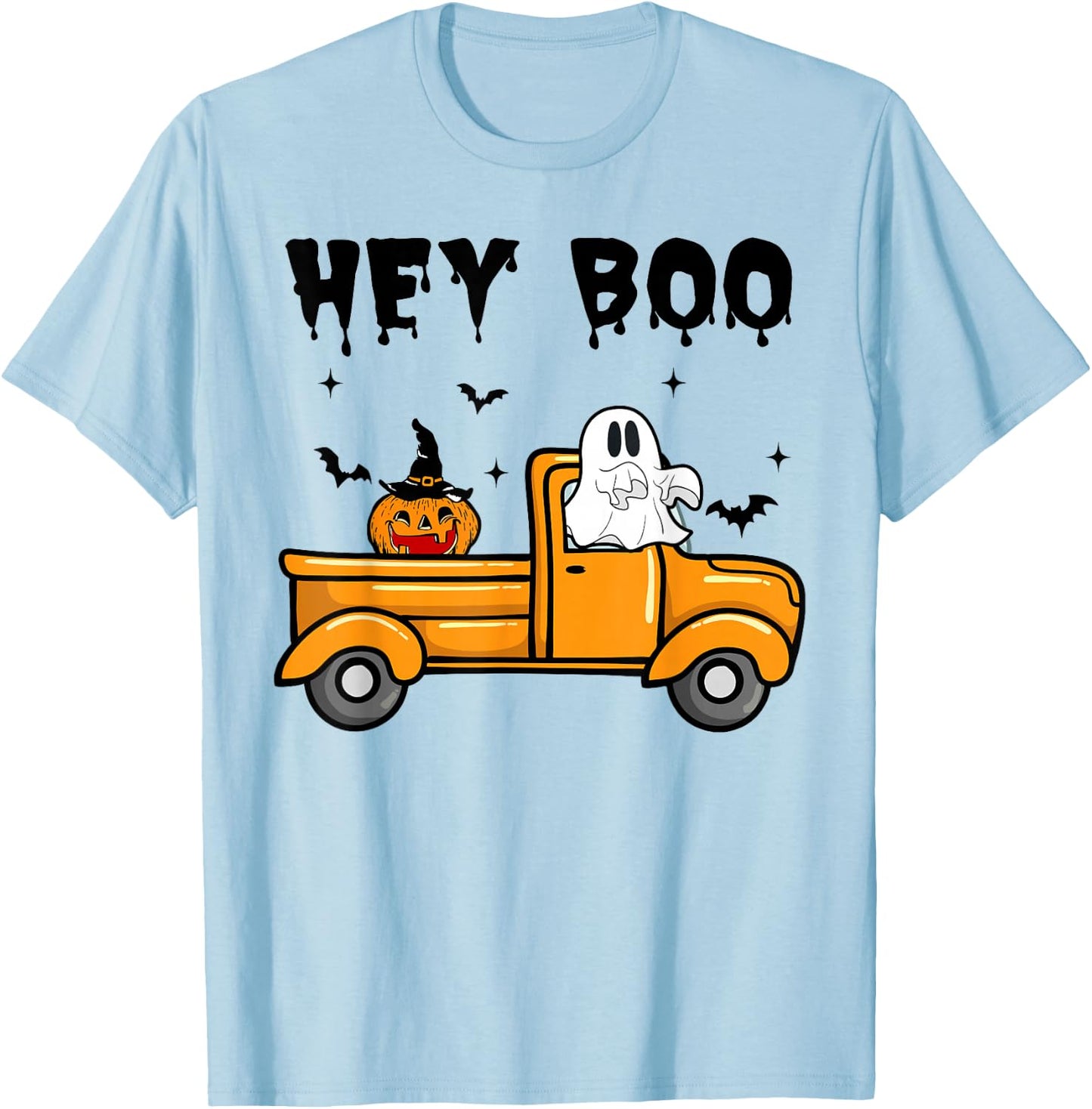 Toddler Hey Boo Cute Ghost Halloween Monster Truck Funny Boy T-Shirt - T-Shirt | Light Blue