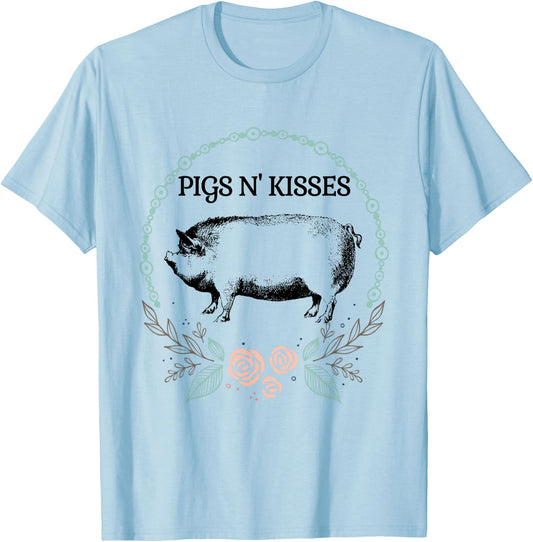 Cute Pot Belly Pig Shirt-Pigs N Kisses Pig Lovers Gifts T-Shirt - T-Shirt | Light Blue