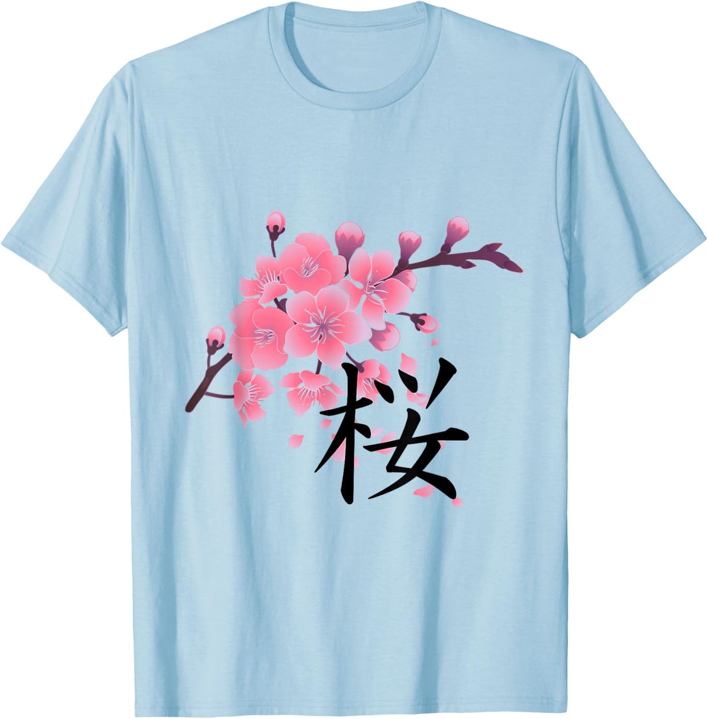 Sakura Cherry Blossoms with Japanese Kanji T-Shirt - T-Shirt | Light Blue