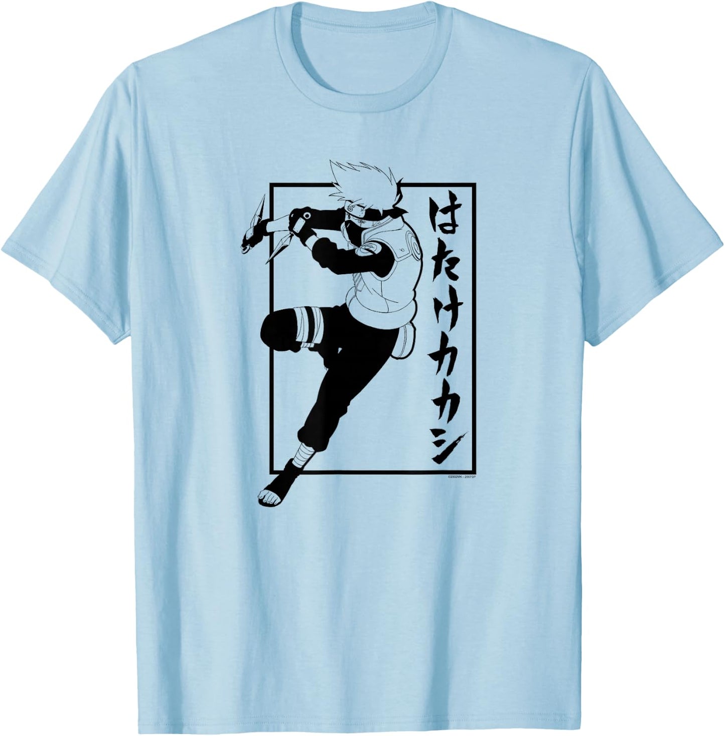 Naruto Shippuden Kakashi with Vertical Kanji Anime T-Shirt - T-Shirt | Light Blue