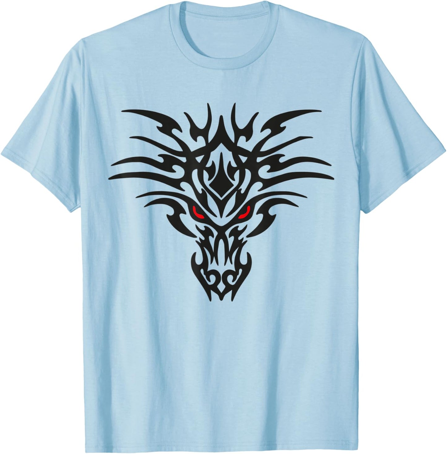 Tribal Dragon Head T Shirt Tattoo Cute Black Design Red Eyes T-Shirt - T-Shirt | Light Blue
