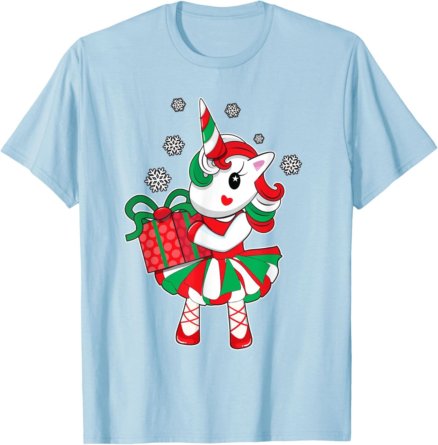 Christmas Unicorn Fun Girls Kids Snowflake Holiday Xmas Gift T-Shirt - T-Shirt | Light Blue