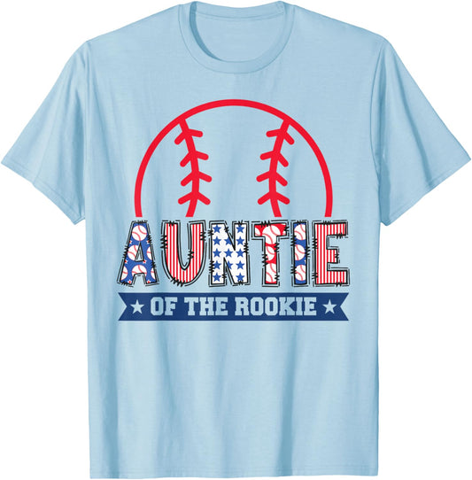 Auntie of The Rookie 1st Baseball Birthday Boy Matching T-Shirt - T-Shirt | Light Blue