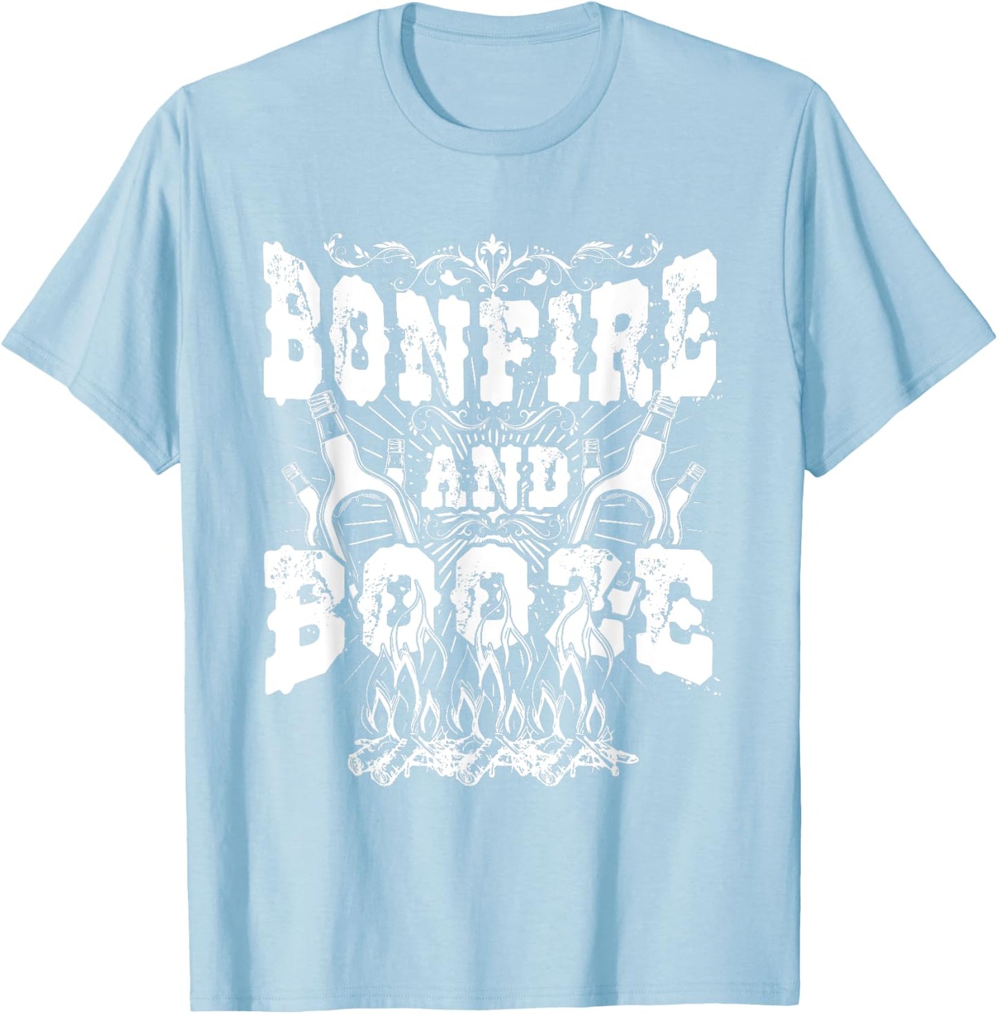 Bonfire And Booze Funny Beer Drinking Camping T-Shirt - T-Shirt | Light Blue