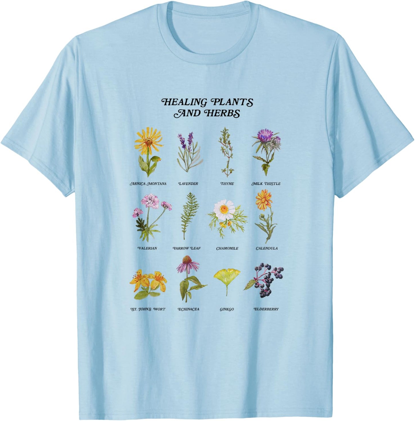 Healing Plants and Herbs Wild Flower Bohemian Garden T-Shirt - T-Shirt | Light Blue