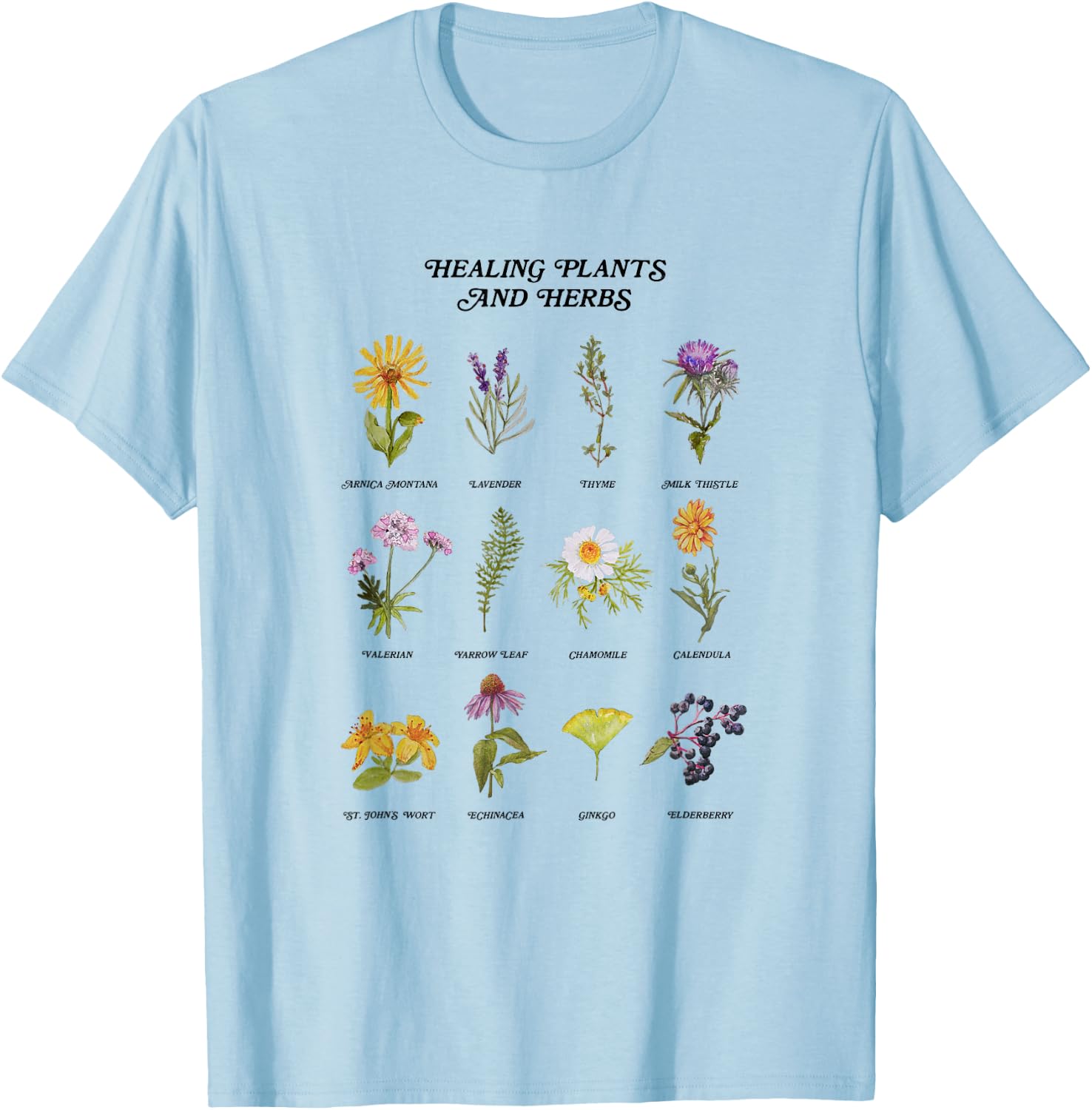 Healing Plants and Herbs Wild Flower Bohemian Garden T-Shirt - T-Shirt | Light Blue