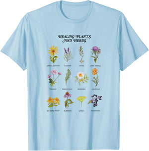 Healing Plants and Herbs Wild Flower Bohemian Garden T-Shirt - T-Shirt | Light Blue