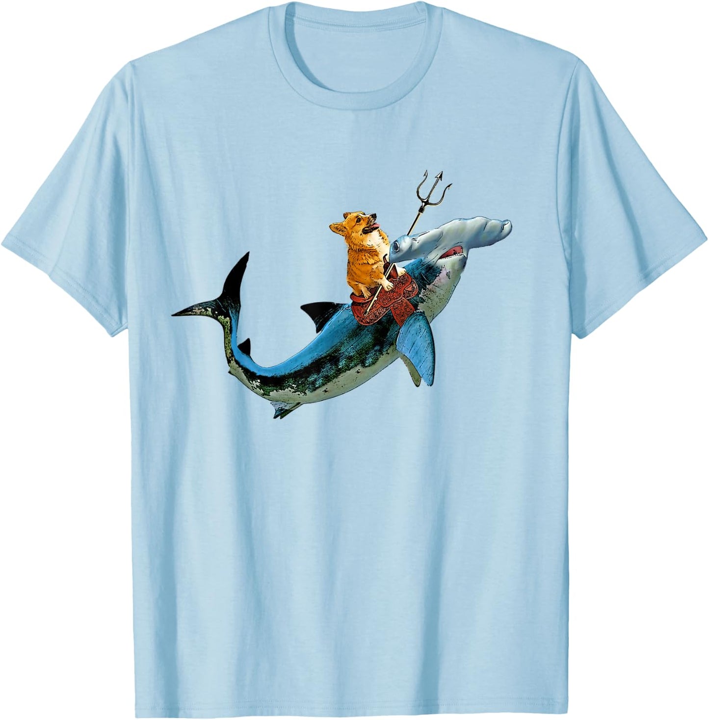 Aquadog the Corgi rides Hammerhead Shark shirt of radness Men Women Girls Kids T-Shirt - T-Shirt | Light Blue