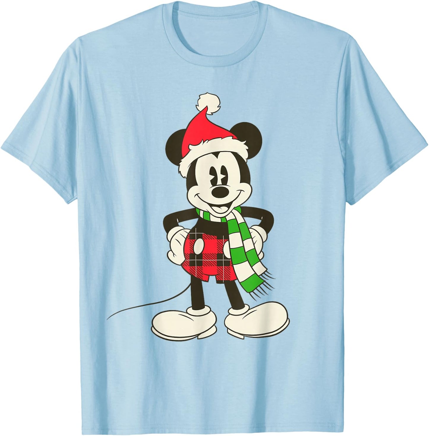 Disney Vintage Mickey Mouse in Santa Hat T-Shirt - T-Shirt | Light Blue