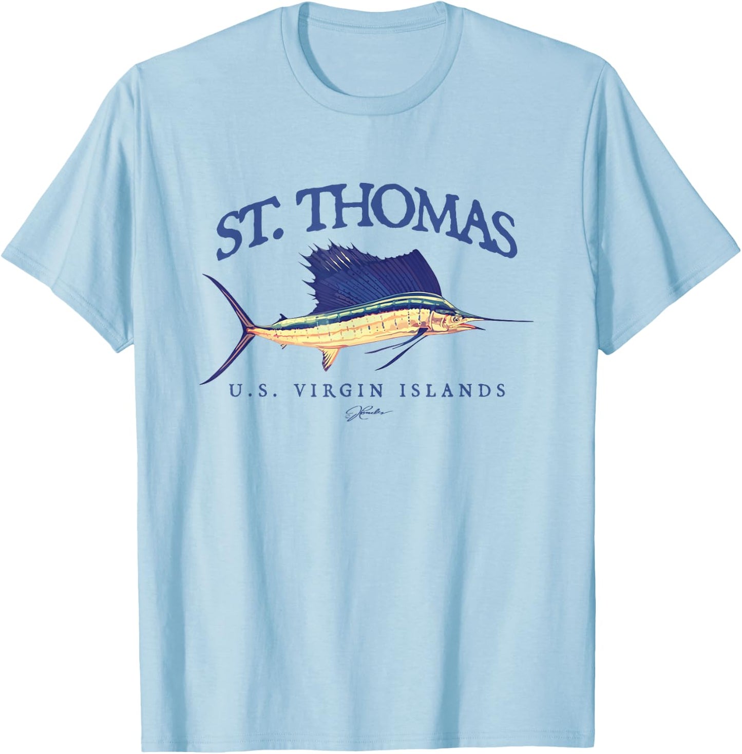 JCombs: St. Thomas, USVI, Vintage Sailfish T-Shirt - T-Shirt | Light Blue