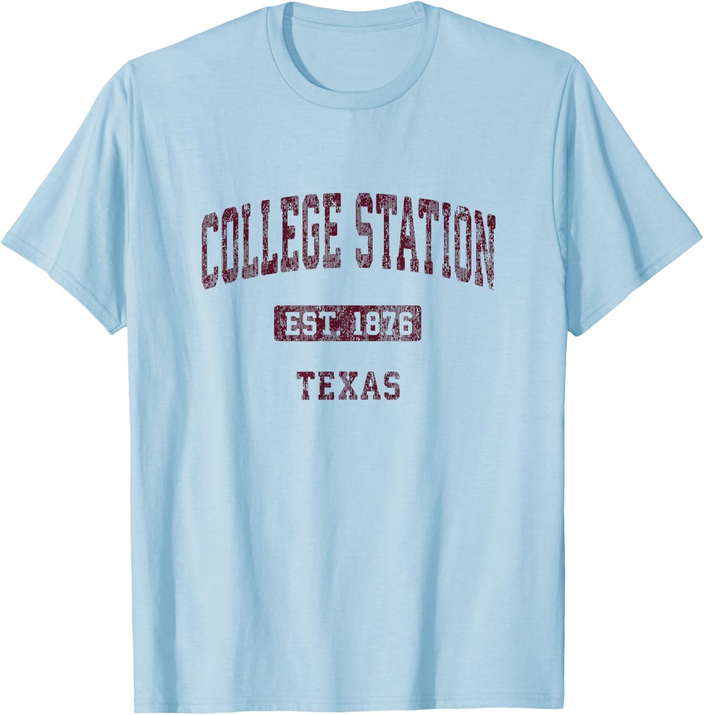 College Station Texas TX Vintage Athletic Sports Design T-Shirt - T-Shirt | Light Blue