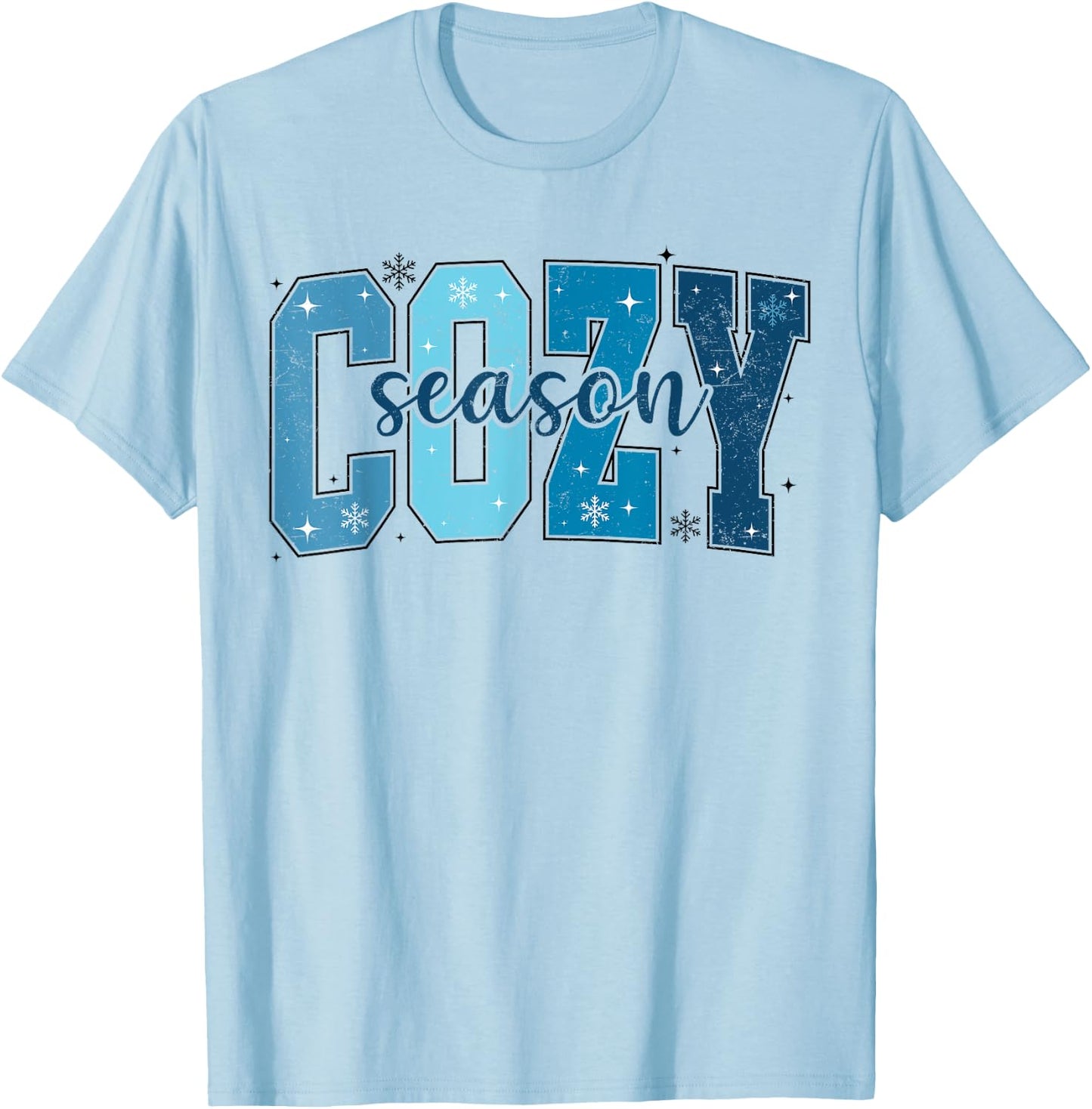 Retro Cozy Season Cute Winter Vibes Tis the Season Christmas T-Shirt - T-Shirt | Light Blue