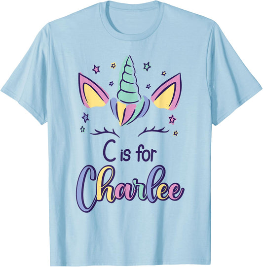 First Name Charlee Personalized C Is For Charlee T-Shirt - T-Shirt | Light Blue