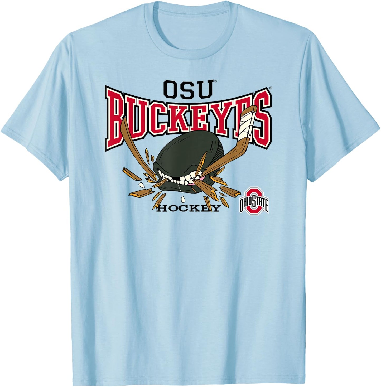 Ohio State Buckeyes Hockey Bite Gray Officially Licensed T-Shirt - T-Shirt | Light Blue