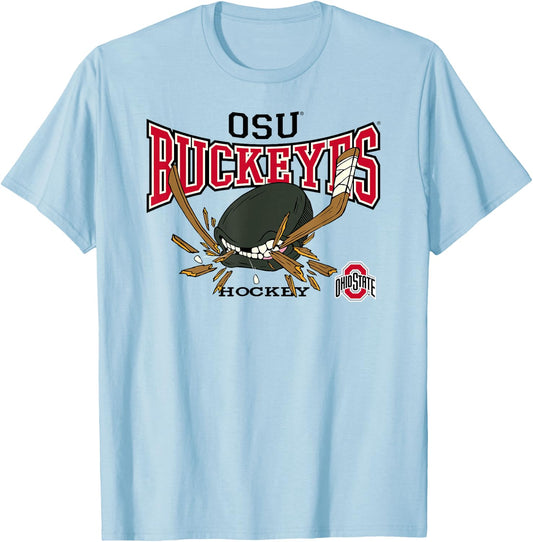 Ohio State Buckeyes Hockey Bite Gray Officially Licensed T-Shirt - T-Shirt | Light Blue