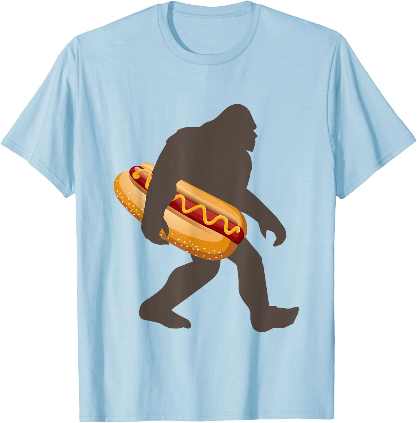 Bigfoot Carrying Hot Dog, Funny Sasquatch Gift T-Shirt - T-Shirt | Light Blue