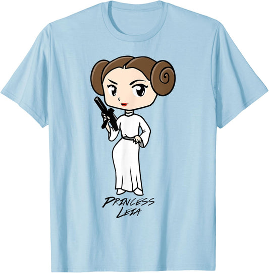 Star Wars Princess Leia Cute Cartoon Graphic T-Shirt - T-Shirt | Light Blue