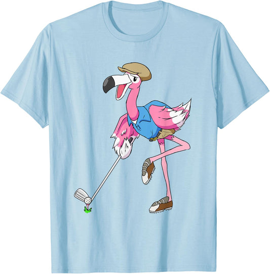 Pink Flamingo Golf Gifts Men Golfer Club T-Shirt - T-Shirt | Light Blue