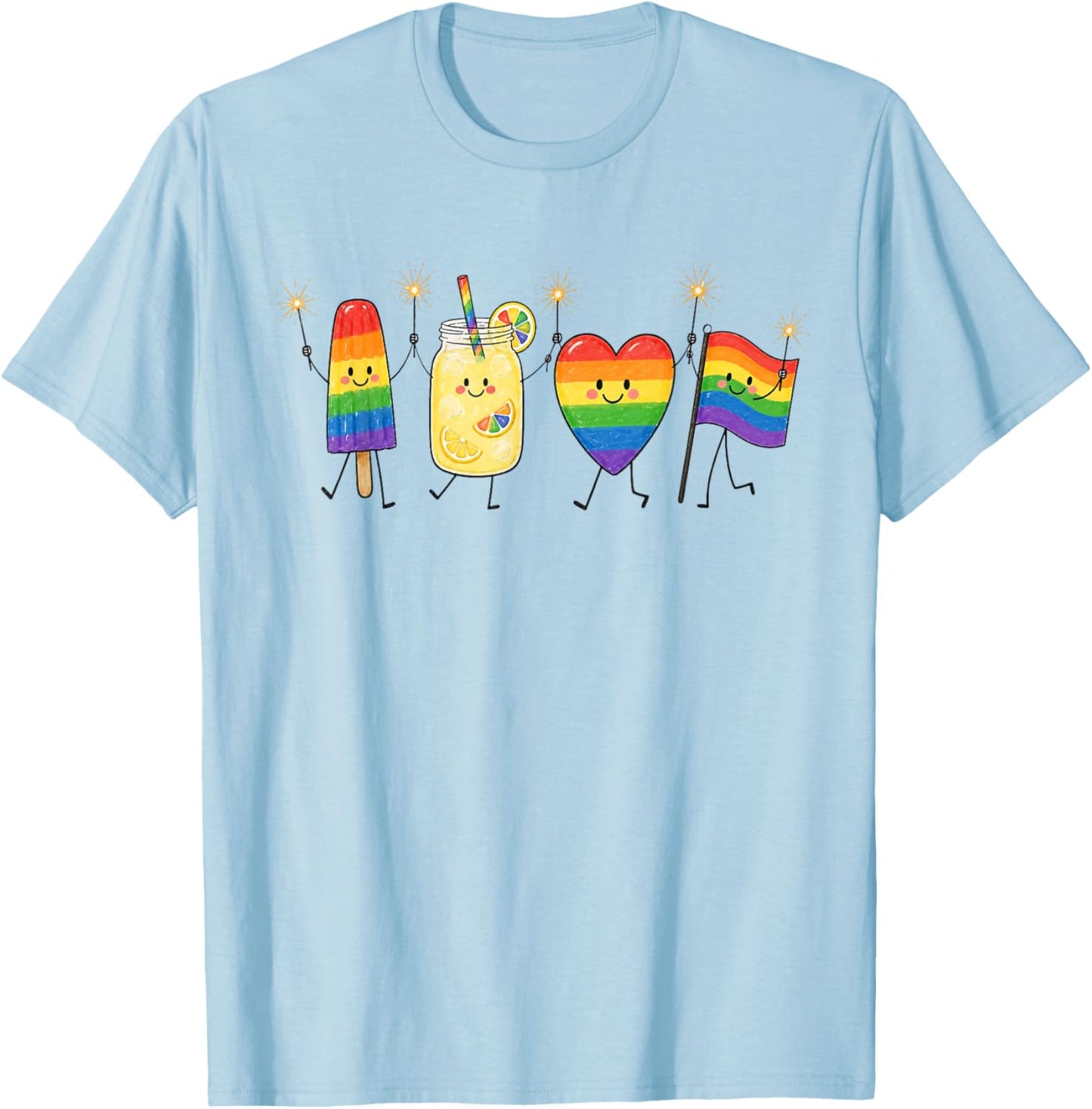 Rainbow Heart Flag Popsicle Summer Pride Month Gay LGBTQ T-Shirt - T-Shirt | Light Blue